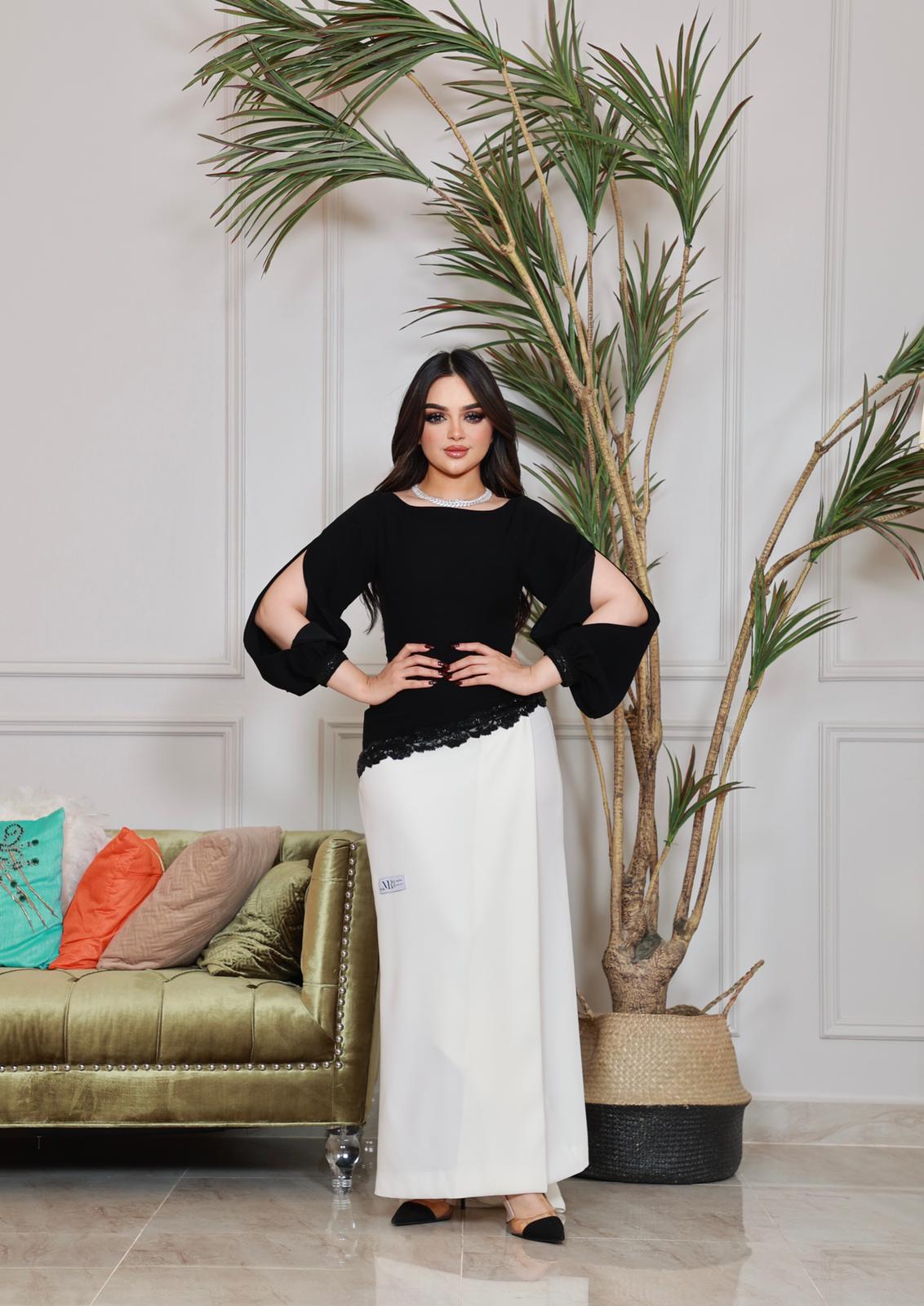 Black and off white dress